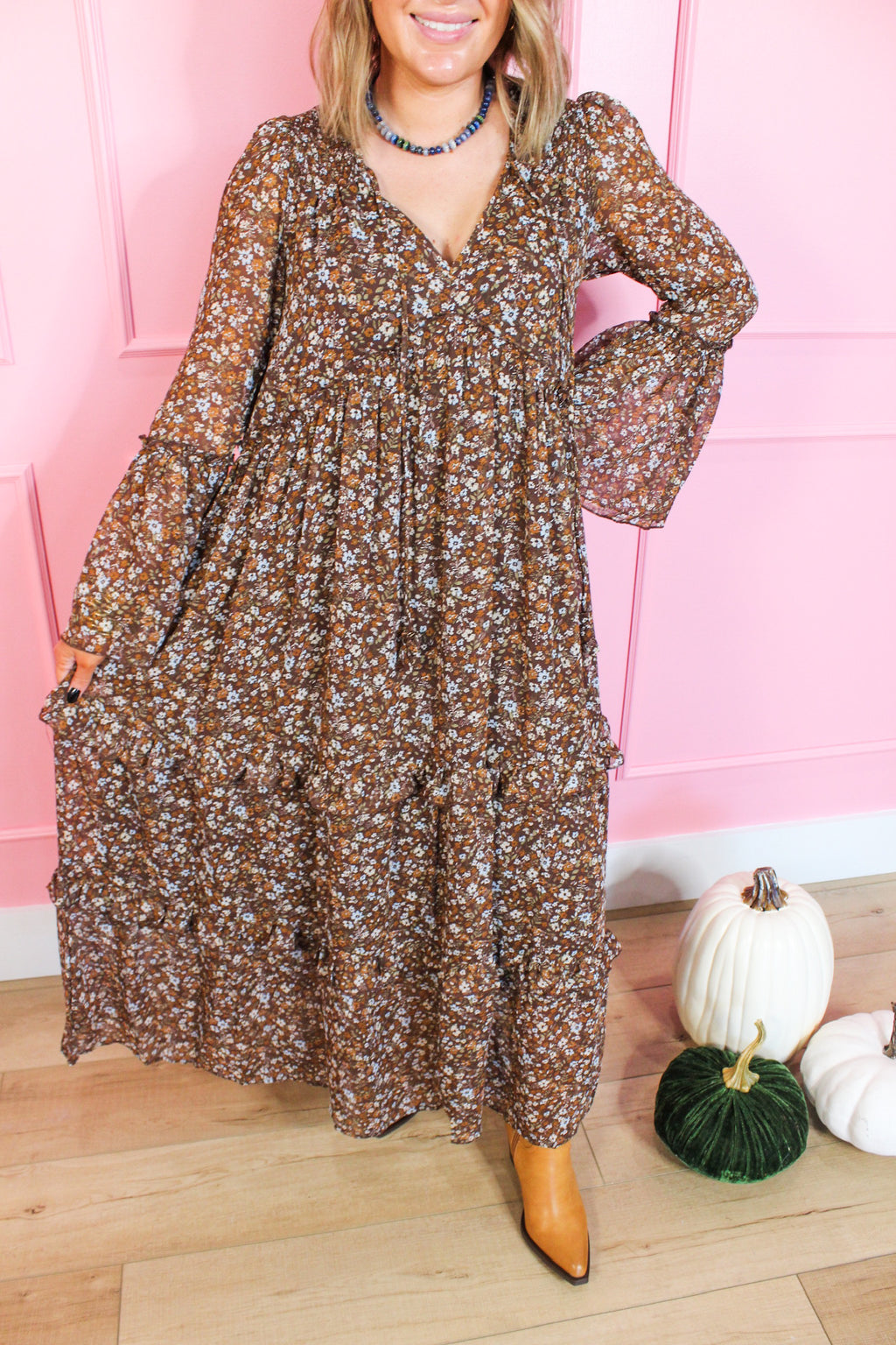 Harvest Bloom V-Neck Dress