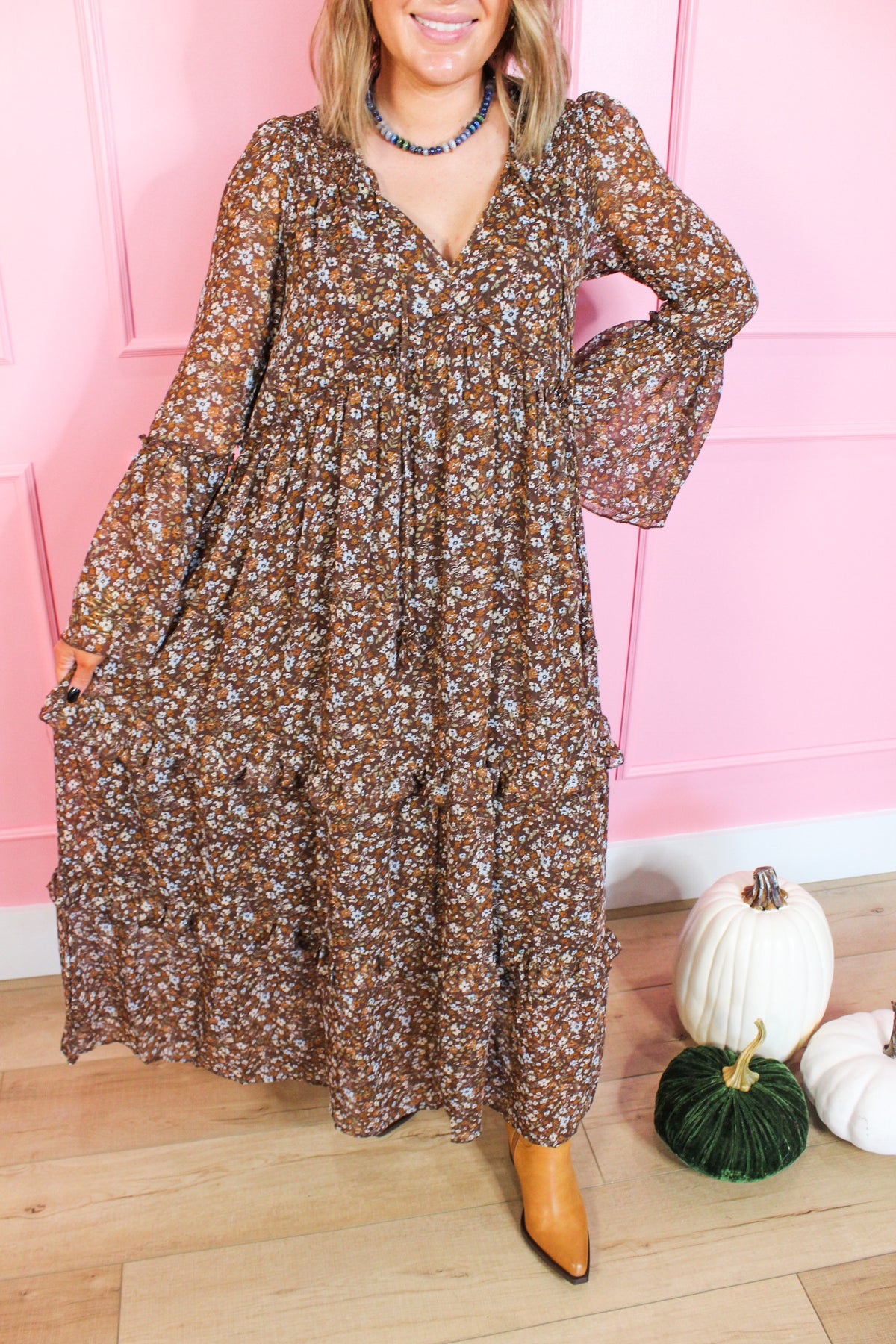Harvest Bloom V-Neck Dress