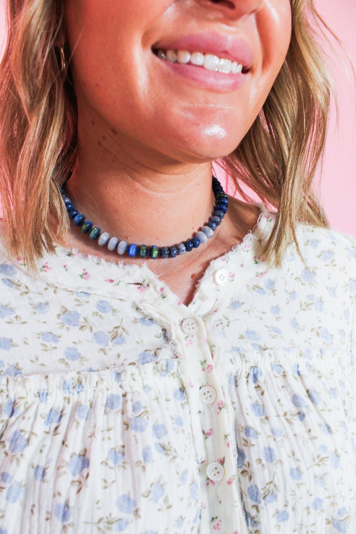Blue Faceted Crystal Rondelle Necklace
