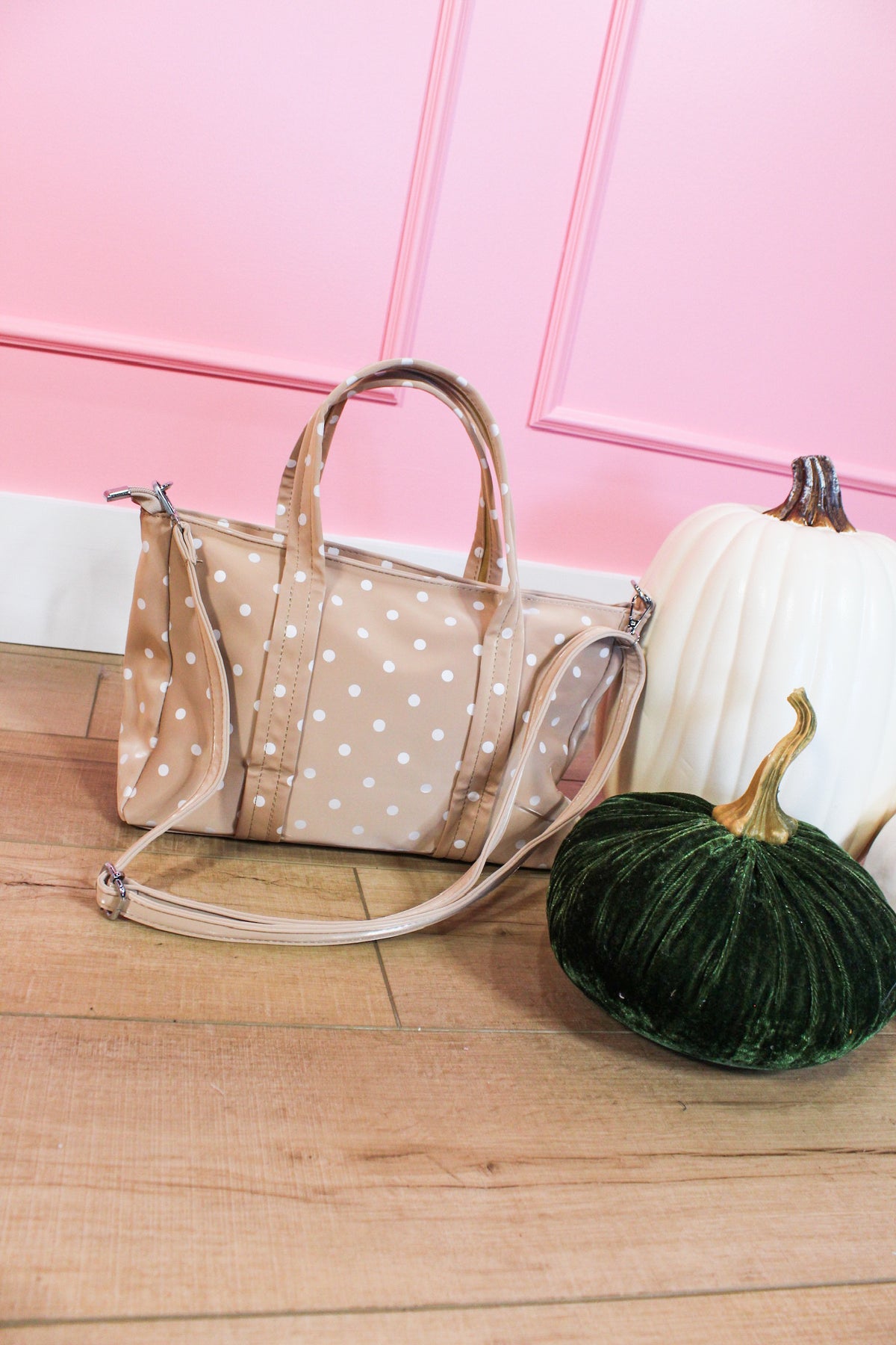 Tan Polka Dot Tote Bag