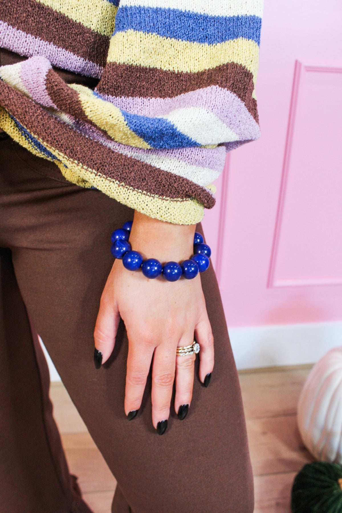Blue Marbled Acetate Beaded Bracelet