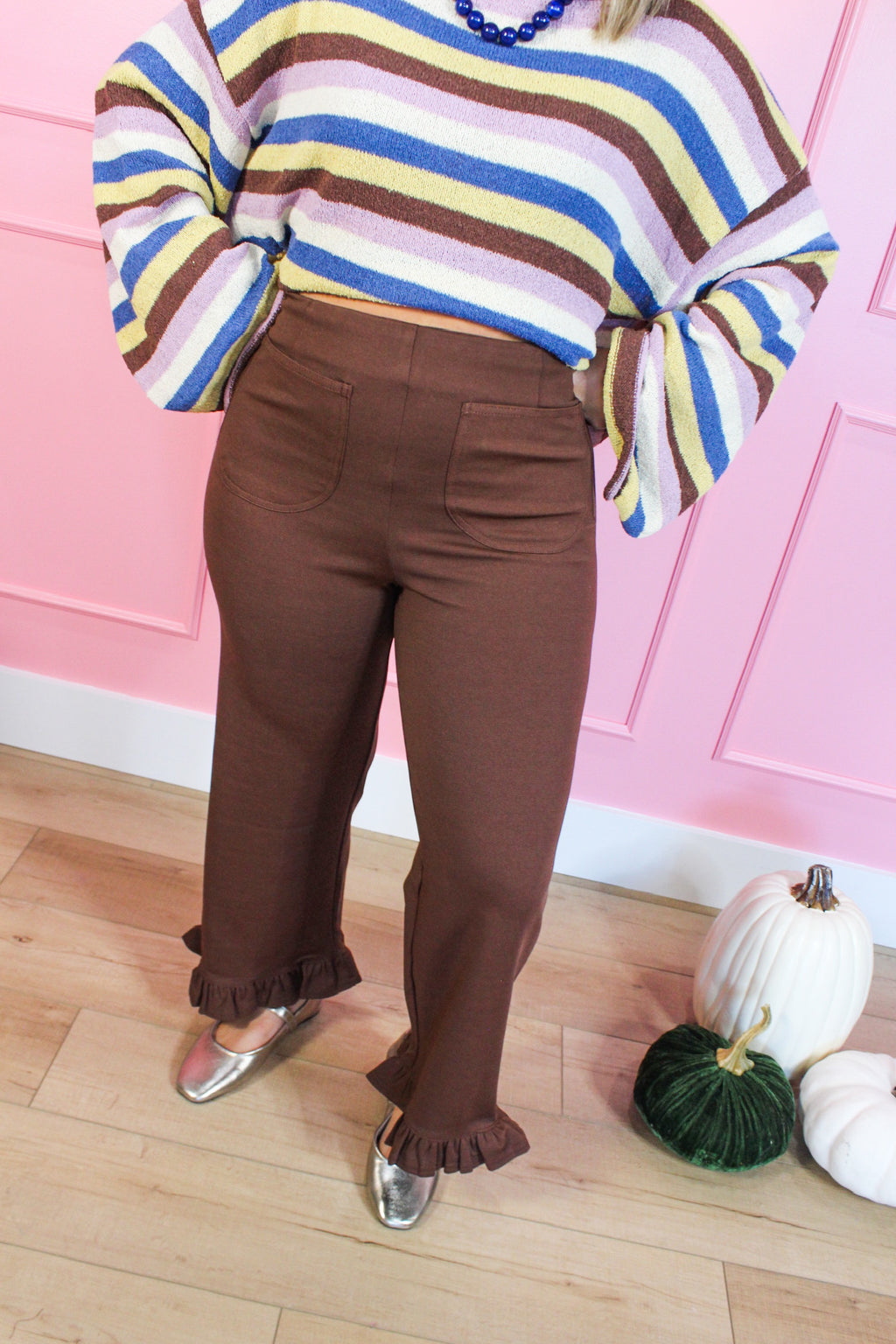 Just a Little Ruffle Pant in Brown