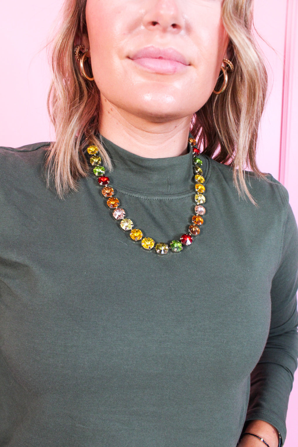 Multi Crystal Cup Chain Necklace