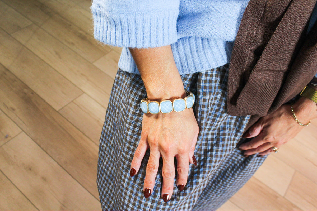 Light Blue Faceted Acetate & Metal Tone Cube Bracelet