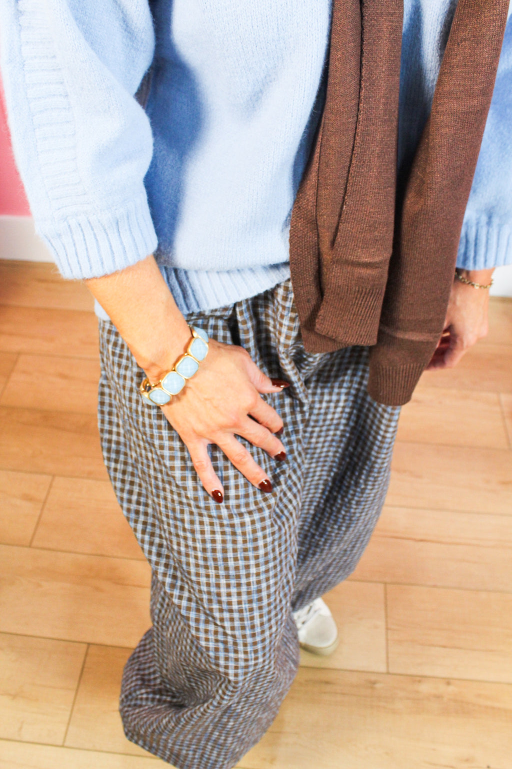 Light Blue Faceted Acetate & Metal Tone Cube Bracelet