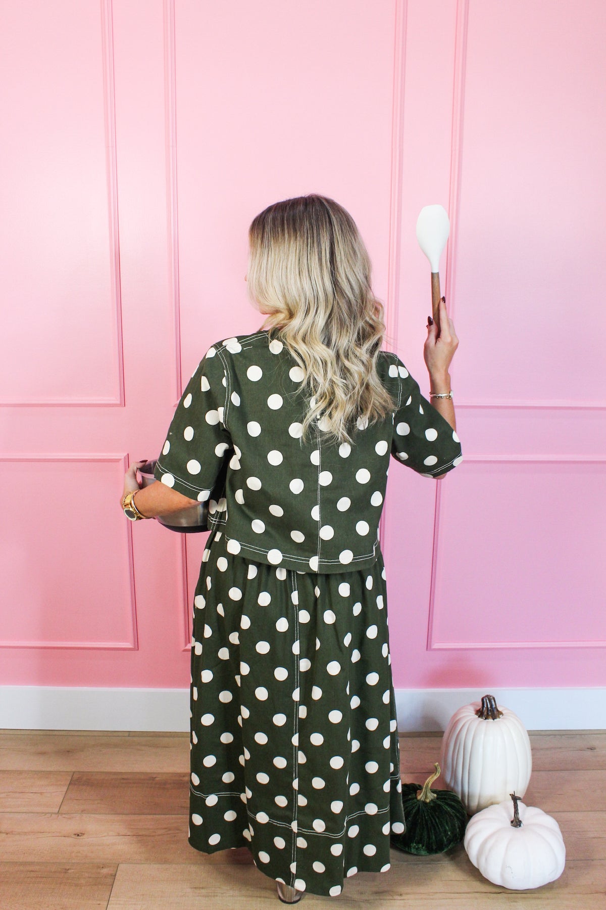 Olive Polka Dot Skirt Set