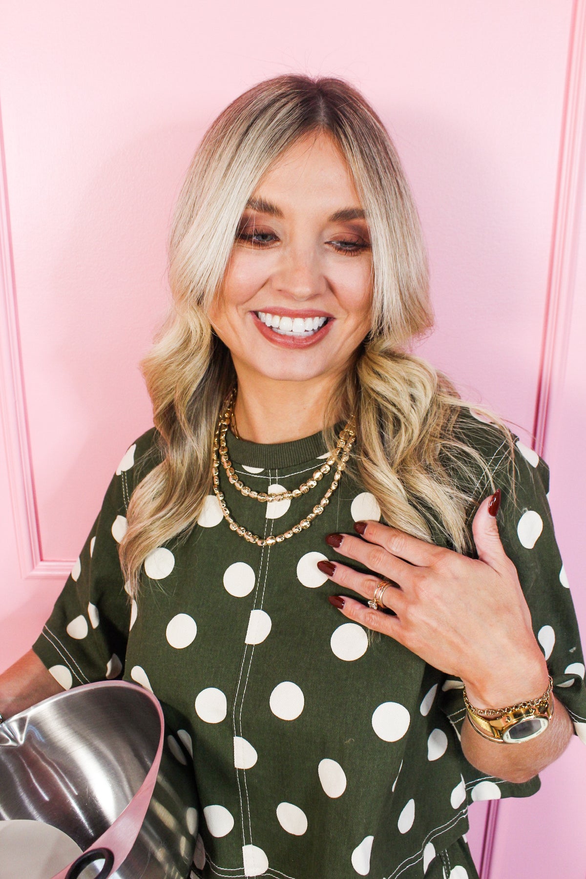 Olive Polka Dot Skirt Set