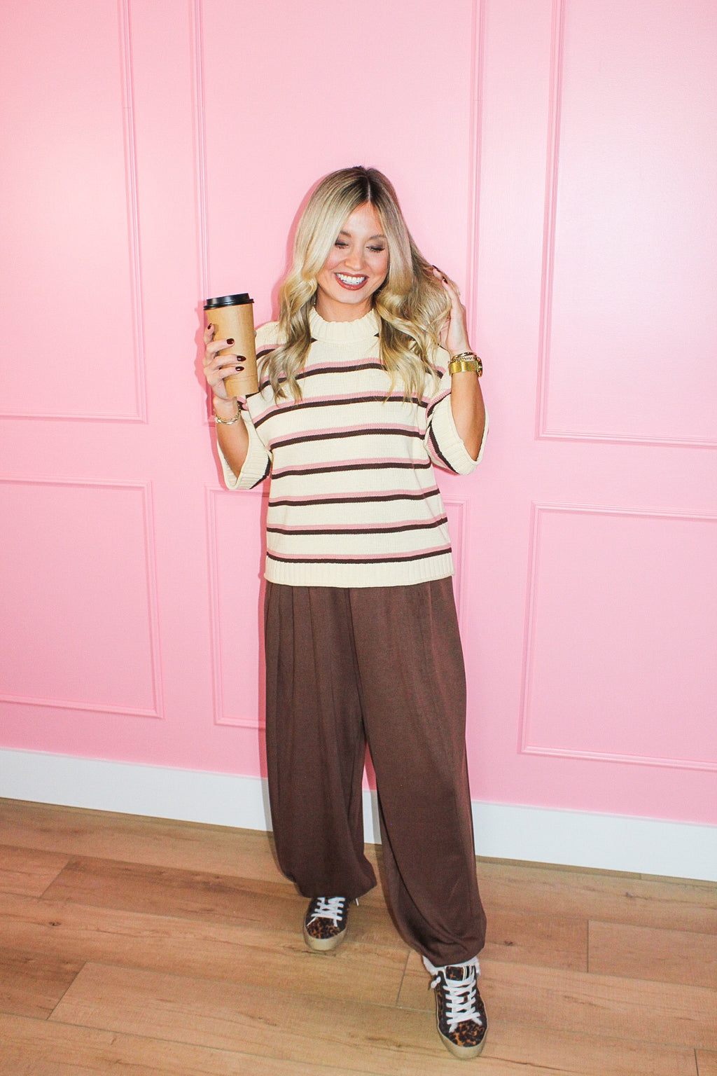 Cocoa & Rose Stripe Sweater in Oatmeal
