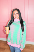 Pink Paradise Stripe Mock Neck
