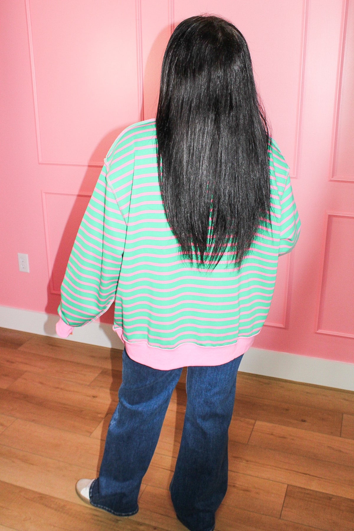 Pink Paradise Stripe Mock Neck