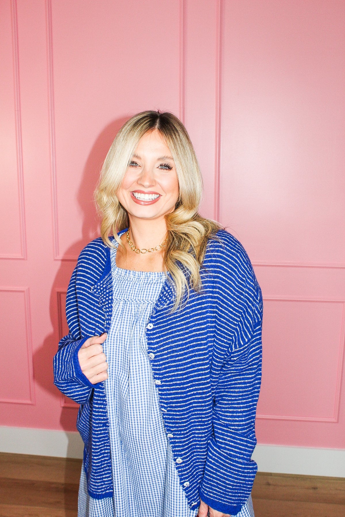 Nine to Five Striped Knit Cardigan in Blue