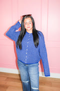 Nine to Five Striped Knit Cardigan in Blue