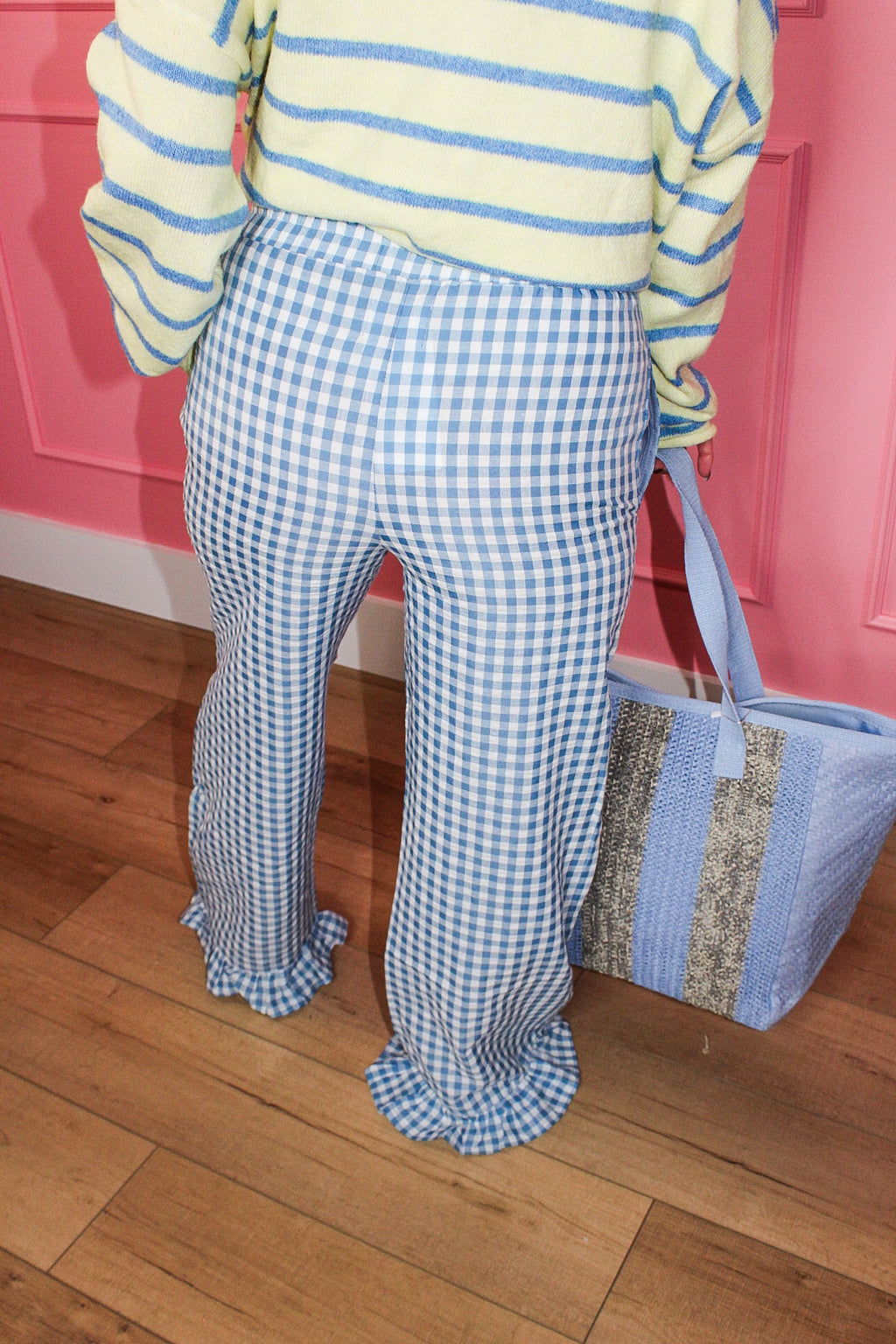 Blue Gingham Ruffle Pants