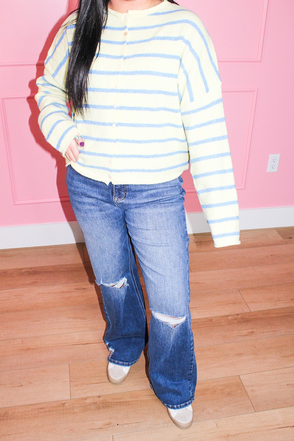 Simple Joys Striped Button Cardigan in Yellow