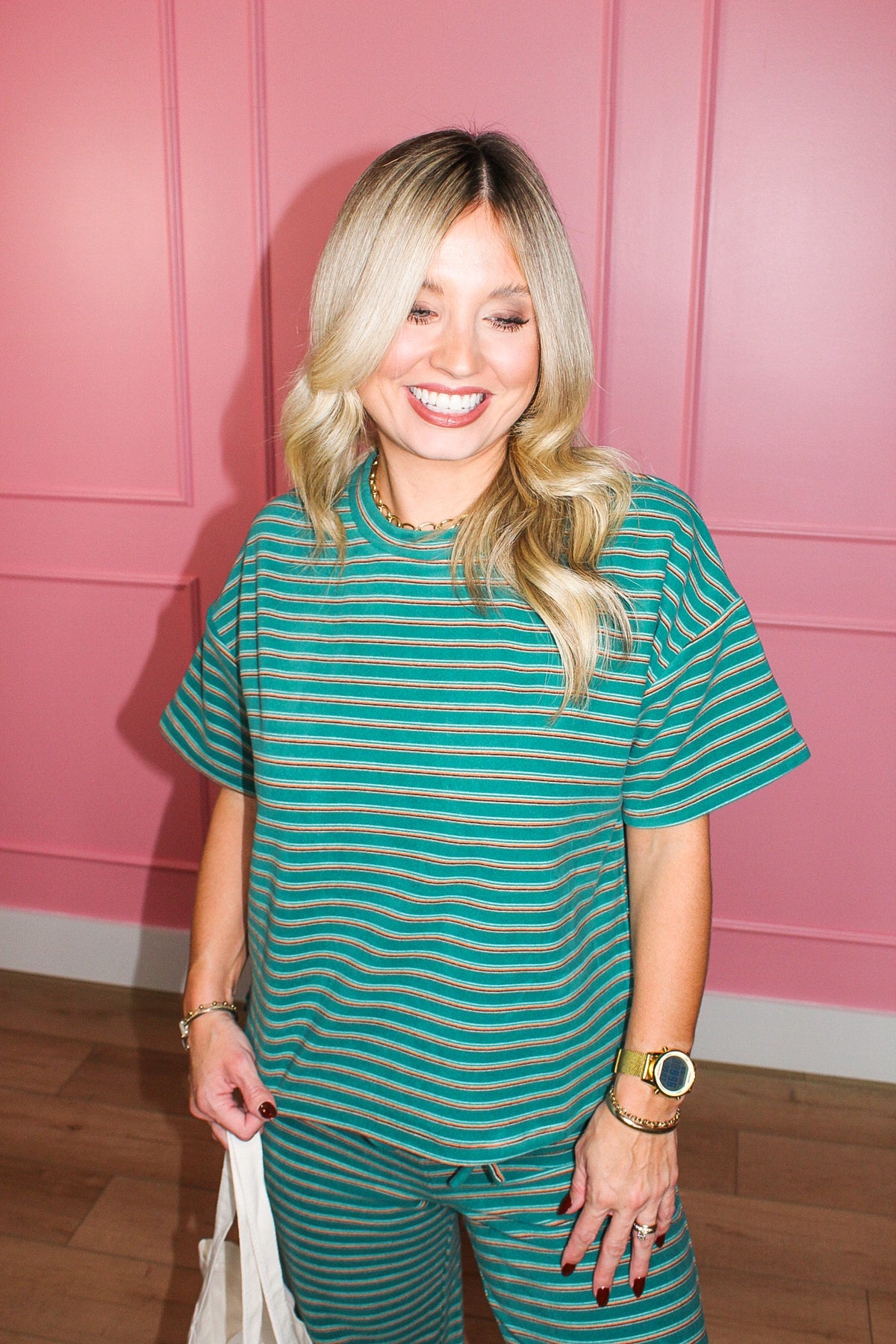 Retro Rewind Striped Terry Set in Green