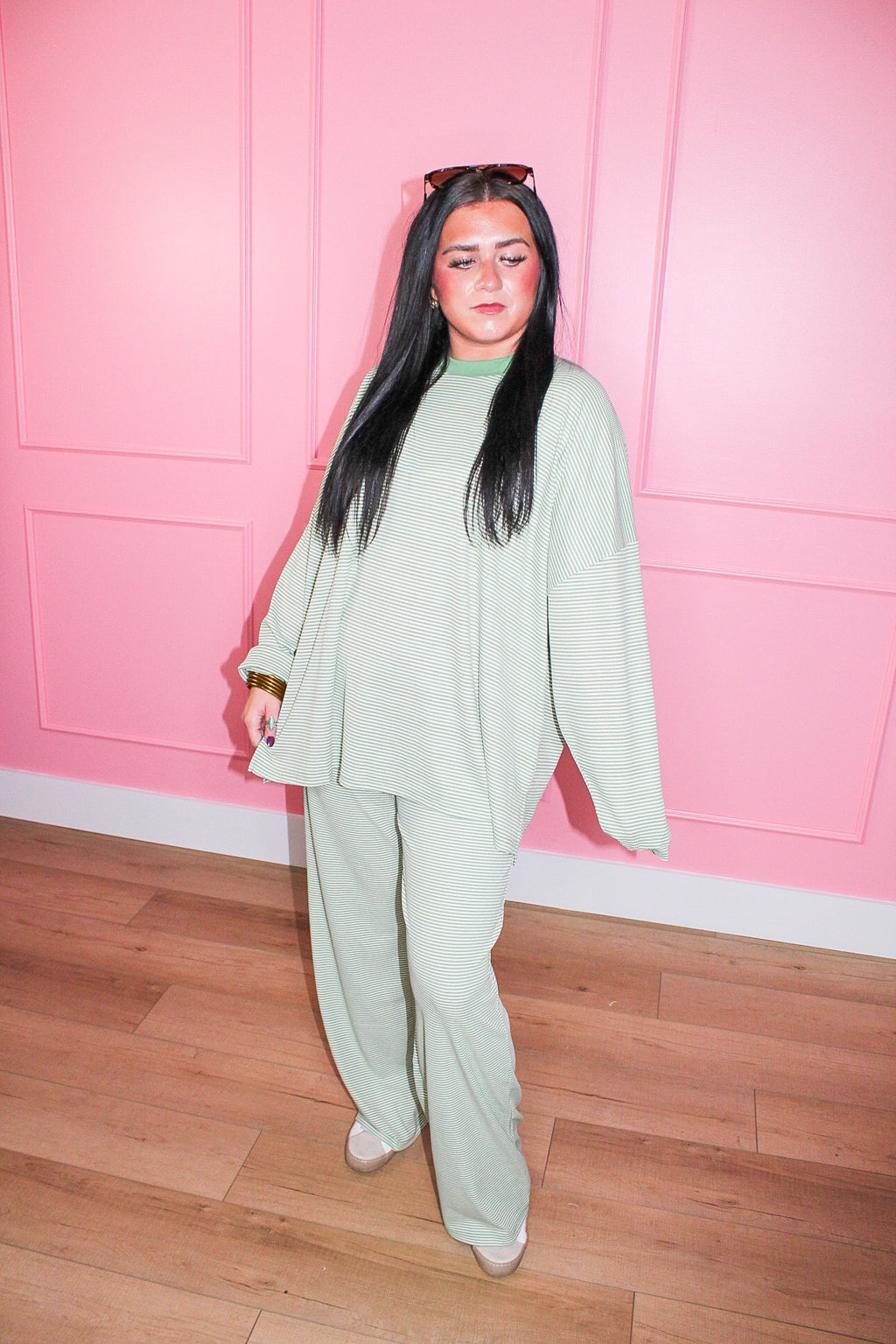 Ready for Anything Striped Three Piece Set in Green